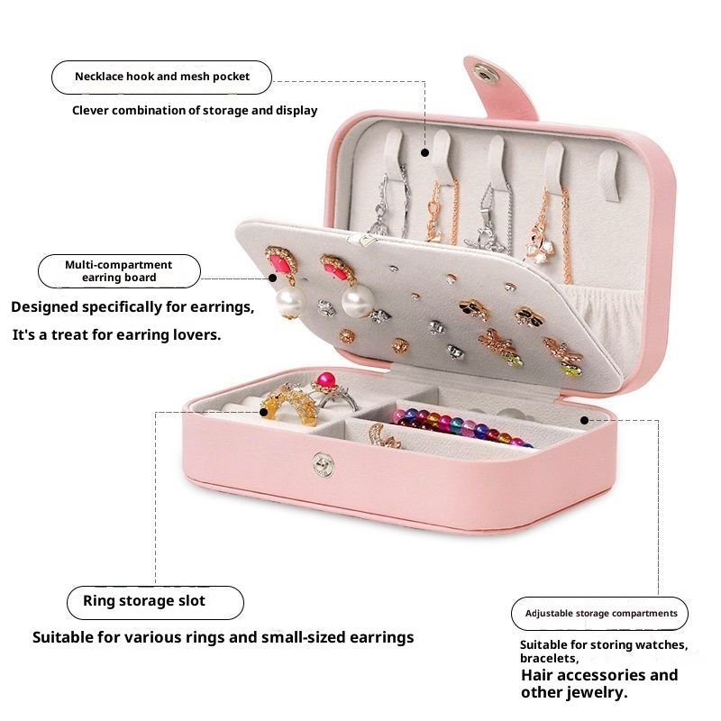 Travel Jewelry Box, PU Leather Small Jewelry Organizer for Women Girls, Portable Mini Travel Case Display Storage Holder Boxes for Stud Earrings, Rings, Necklaces, Bracelets (Pink) - Image 3