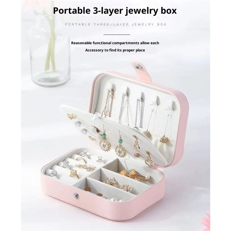 Travel Jewelry Box, PU Leather Small Jewelry Organizer for Women Girls, Portable Mini Travel Case Display Storage Holder Boxes for Stud Earrings, Rings, Necklaces, Bracelets (Pink) - Image 4