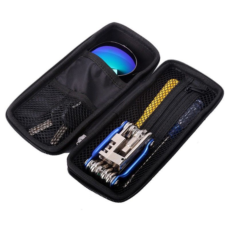 Waterproof Bike Tool Case - Cycling Storage Pouch for Mountain and Road Bikes - Hard Shell Zip Bag with Bottle Cage (Carbon Black) - Image 4