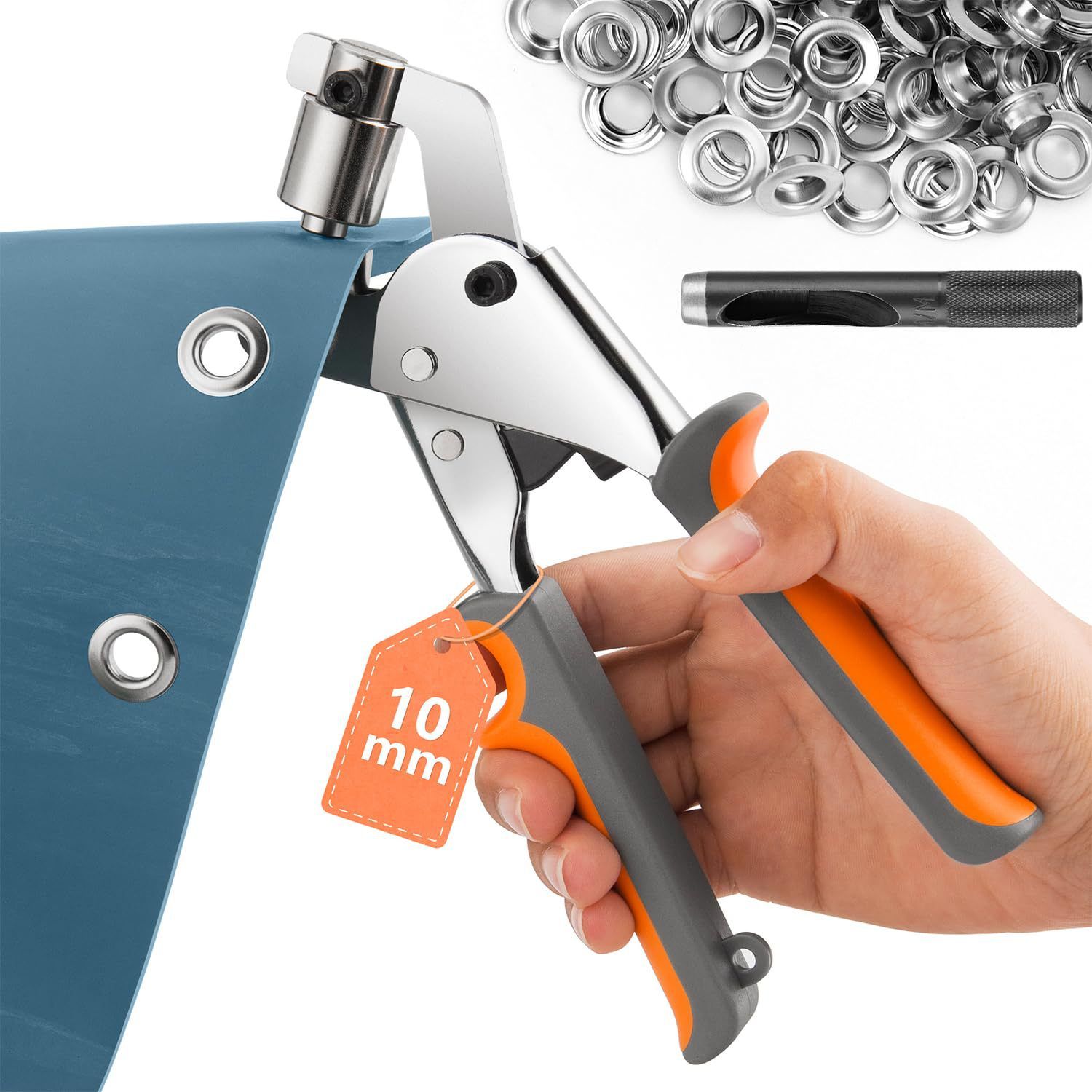 Heavy Duty Grommet Tool Kit, 500 pcs 10mm Grommets, Eyelet Tool, Press for Tarp, Grommet Kit, Fabric, Banner, Canvas, Leather, Tents, Vinyl - Image 2
