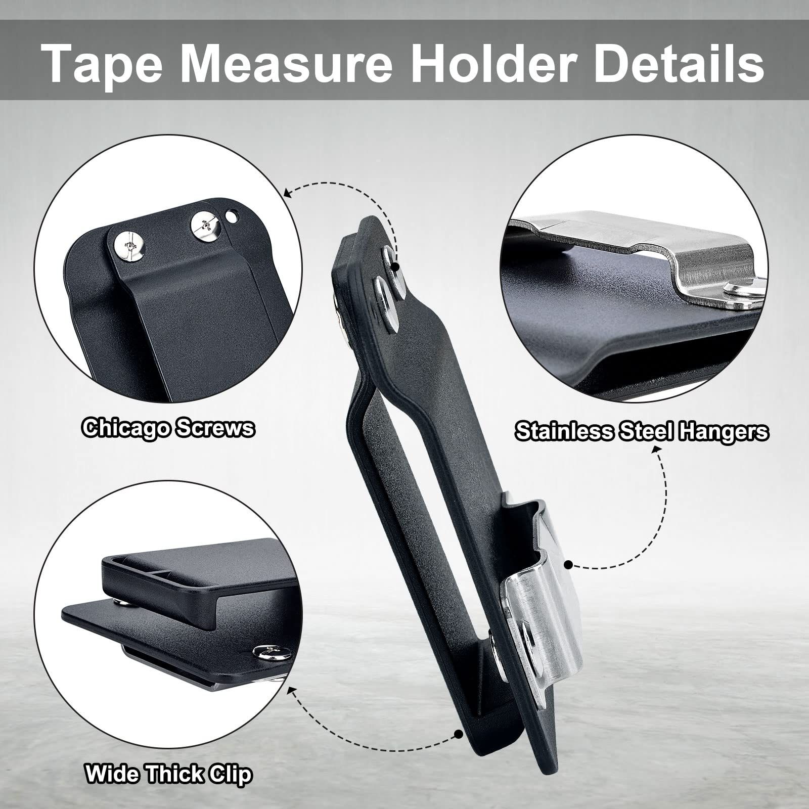 2 Pack Tape Measure Holder for Belt, Low-Profile Tape Measure Belt Clip, Fits up to Tool Belt, Tape Accessories - Image 2