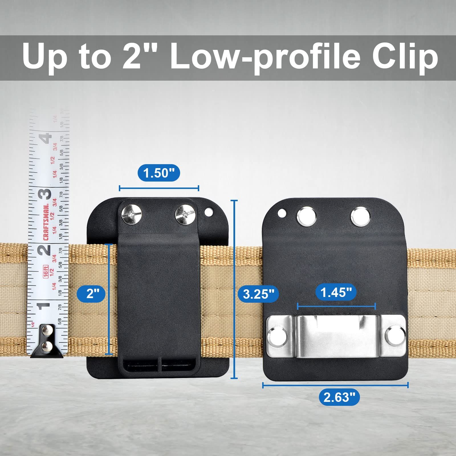 2 Pack Tape Measure Holder for Belt, Low-Profile Tape Measure Belt Clip, Fits up to Tool Belt, Tape Accessories - Image 5