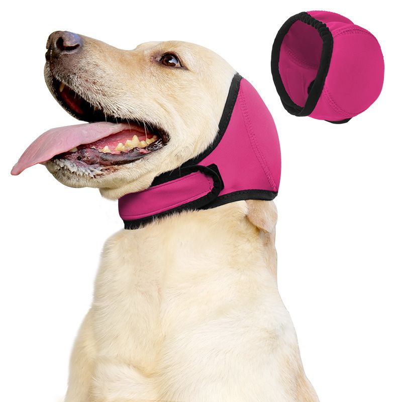 Dog Ear Muffs & No Shake Ear Wrap for Hematoma, Bathing, Drying,Swim& Noise Anxiety Relief - Elastic Waterproof Ear Protector with Calming Hoodie Design  (rose pink, M) - Image 1