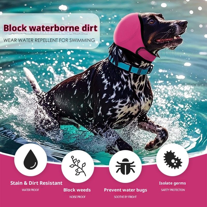 Dog Ear Muffs & No Shake Ear Wrap for Hematoma, Bathing, Drying,Swim& Noise Anxiety Relief - Elastic Waterproof Ear Protector with Calming Hoodie Design  (rose pink, M) - Image 2