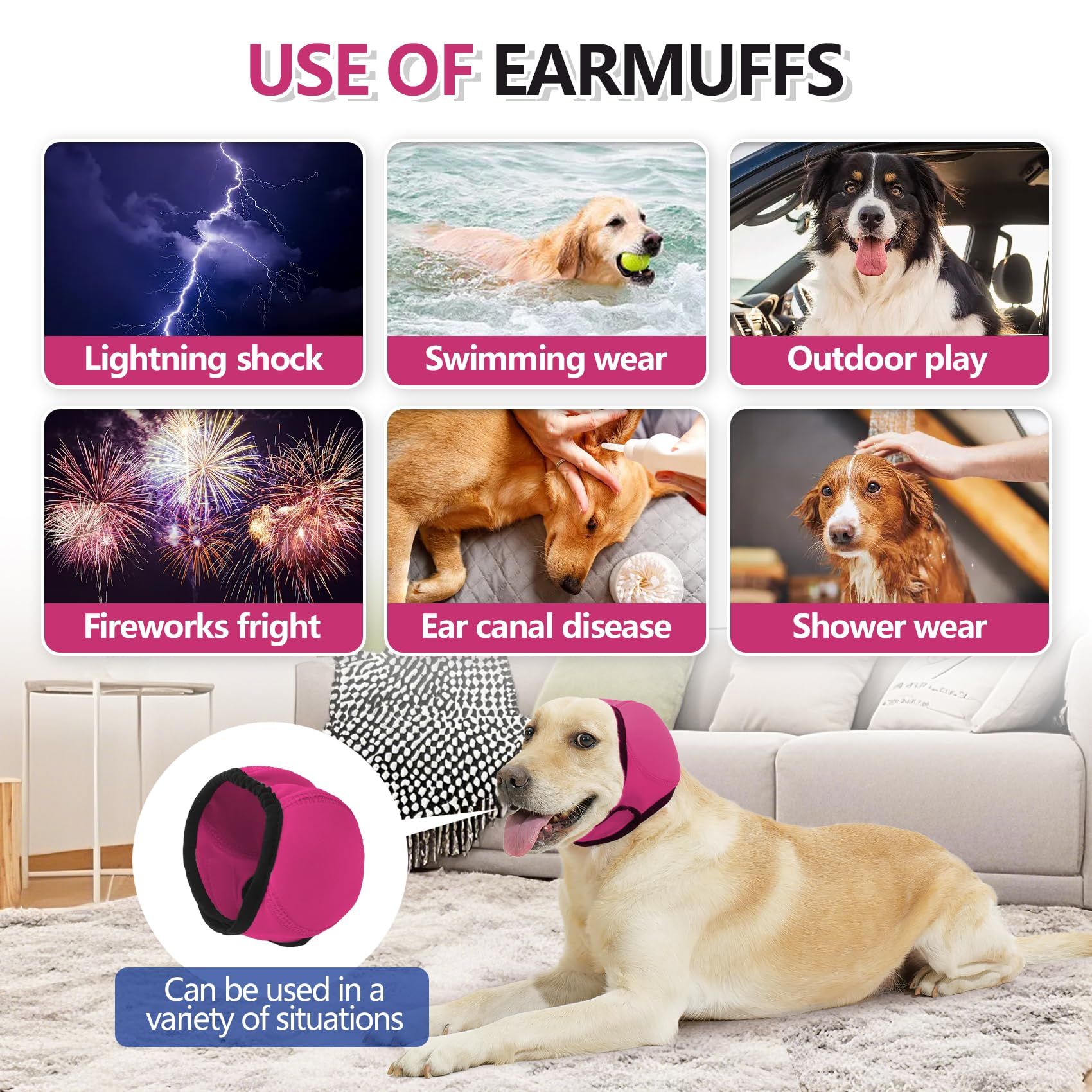 Dog Ear Muffs & No Shake Ear Wrap for Hematoma, Bathing, Drying,Swim& Noise Anxiety Relief - Elastic Waterproof Ear Protector with Calming Hoodie Design  (rose pink, M) - Image 4