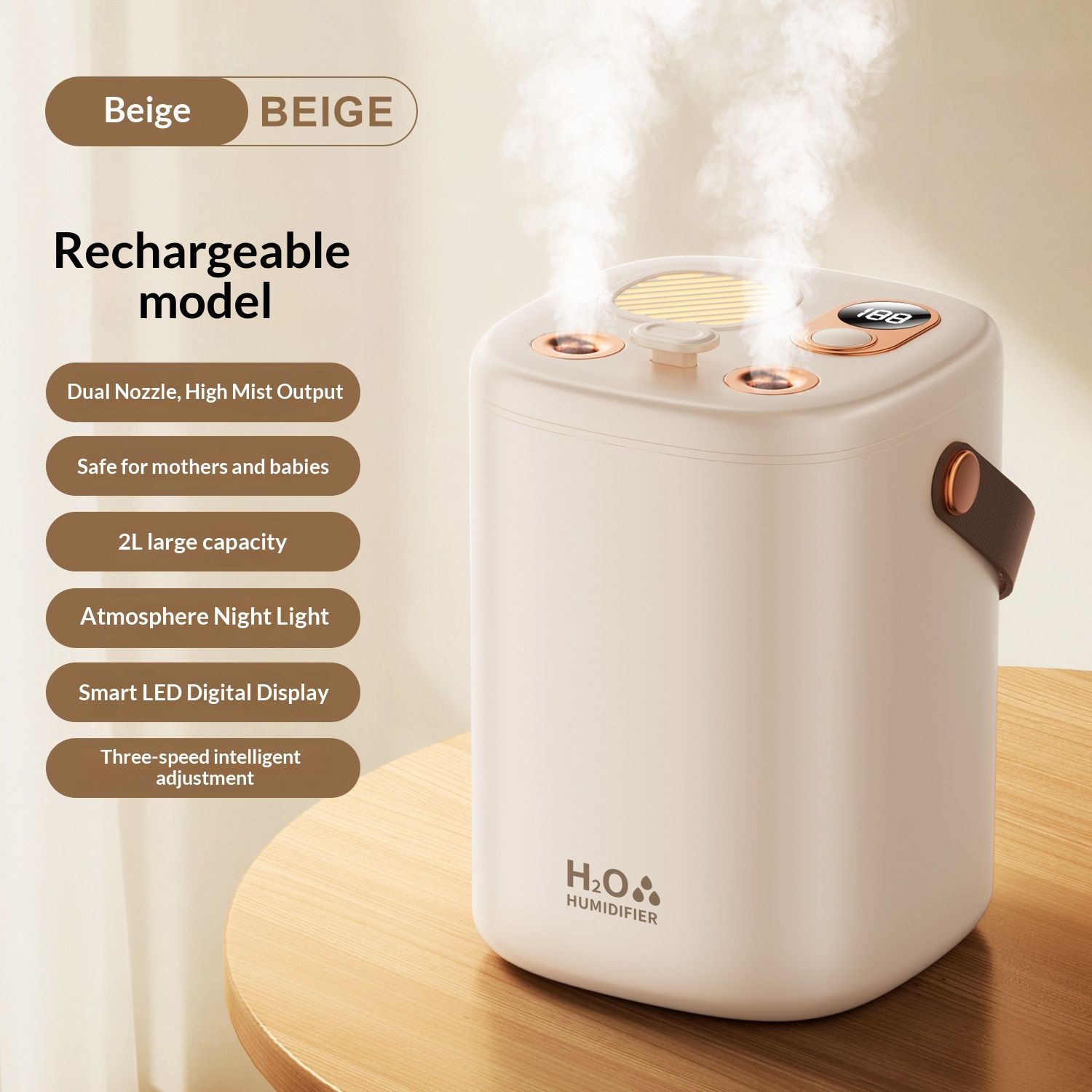 Humidifier for bedroom Portable Cool Mist Humidifiers Auto Shut-Off USB Desk Humidifier,with Warm Night Light and Dual Nozzle Design for Bedroom Travel Office, - Image 5
