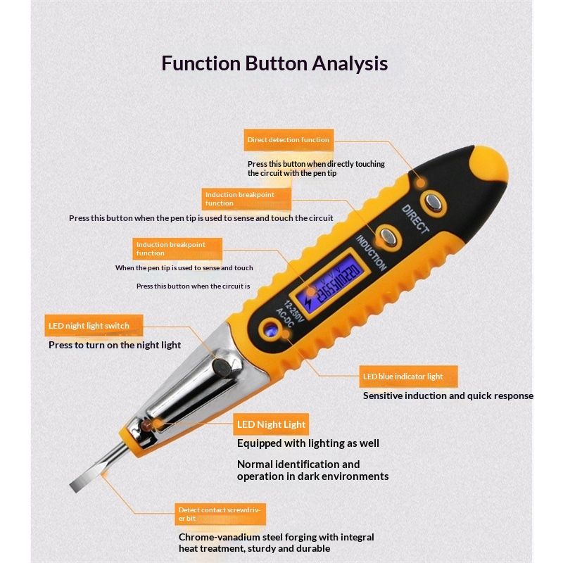 Test Screwdriver, Voltage Detector Pen Light Circuit Tester Electric Test Pen Screwdriver  Contact Induction LED with Light  12V-220V 1pcs - Image 3