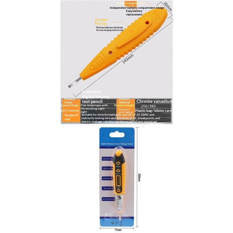 Test Screwdriver, Voltage Detector Pen Light Circuit Tester Electric Test Pen Screwdriver  Contact Induction LED with Light  12V-220V 1pcs - Image 4