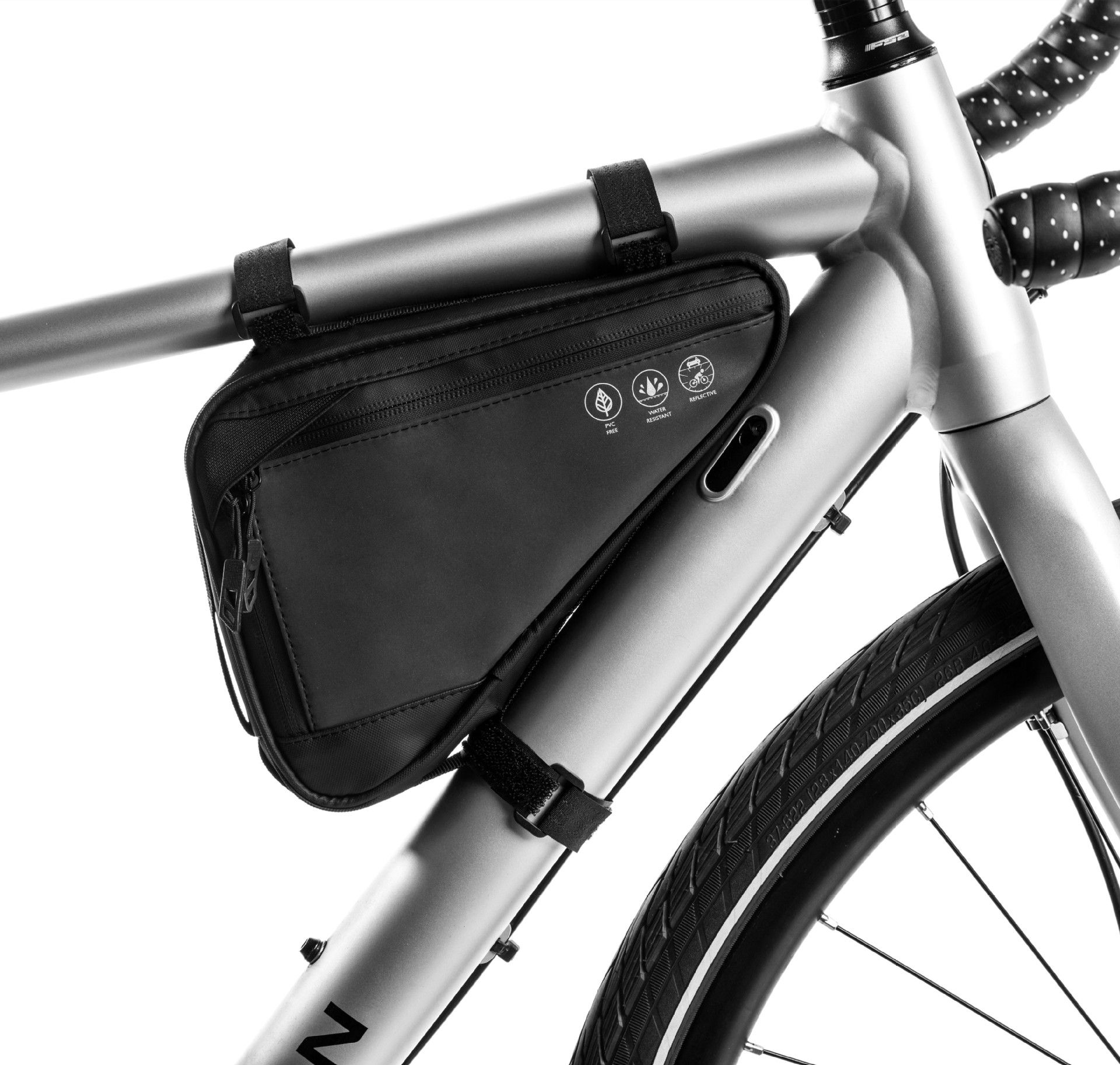 Bike Frame Storage Bag, Water Resistant Reflective Bicycle Triangle Bag with Two Side Pockets, Strap-On Under Seat Tool Accessories Pouch for Mountain Road Bike Trip - Image 2