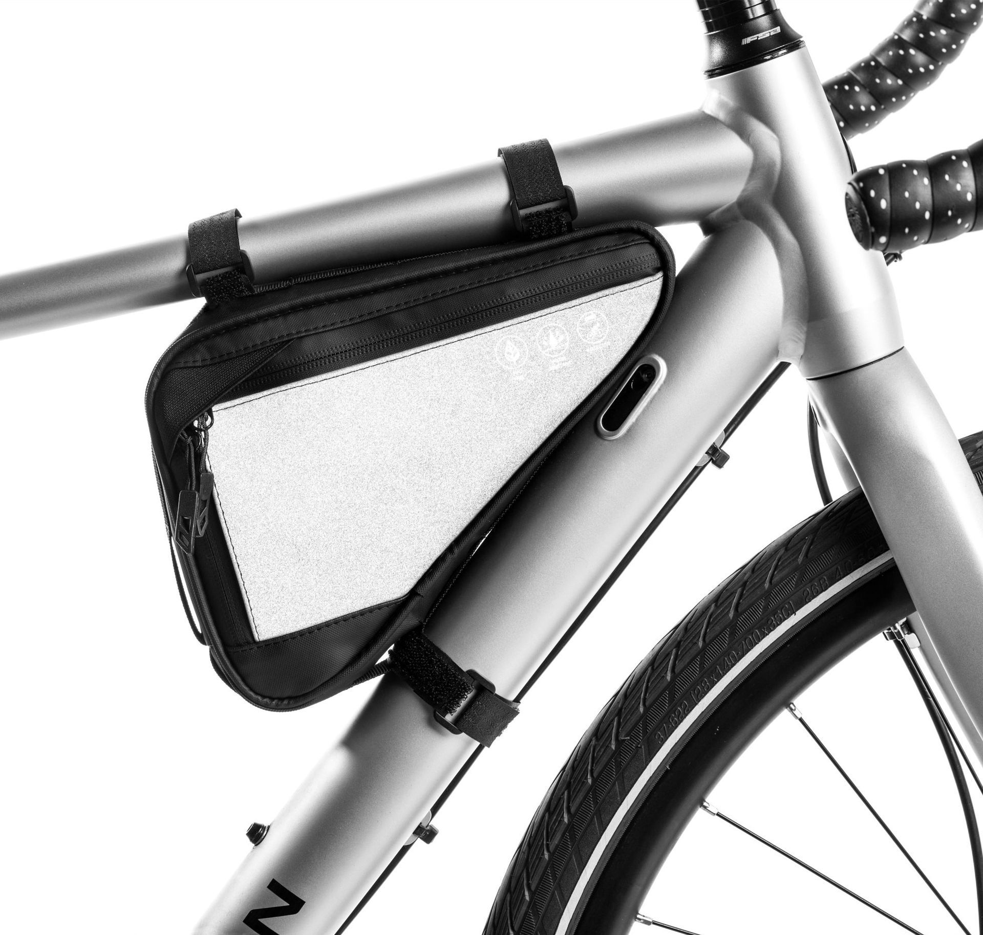 Bike Frame Storage Bag, Water Resistant Reflective Bicycle Triangle Bag with Two Side Pockets, Strap-On Under Seat Tool Accessories Pouch for Mountain Road Bike Trip - Image 3