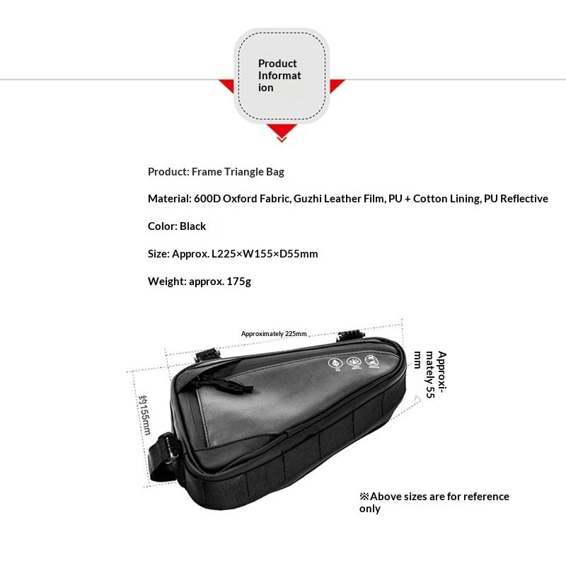 Bike Frame Storage Bag, Water Resistant Reflective Bicycle Triangle Bag with Two Side Pockets, Strap-On Under Seat Tool Accessories Pouch for Mountain Road Bike Trip - Image 4