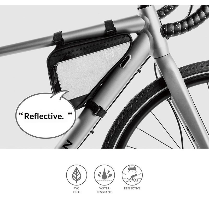Bike Frame Storage Bag, Water Resistant Reflective Bicycle Triangle Bag with Two Side Pockets, Strap-On Under Seat Tool Accessories Pouch for Mountain Road Bike Trip - Image 5