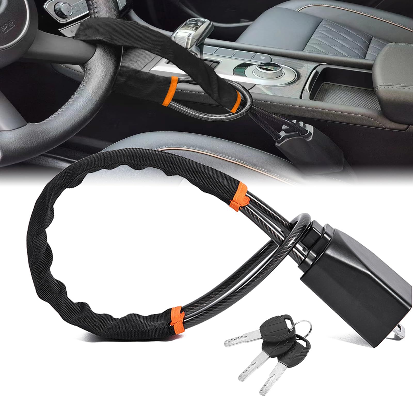 Car Steering Wheel Lock, Seat Belt Lock, Anti-Theft Device, Small and Light-Weight, Multi-Functional, Fit Most Vehicle, SUV, Golf Cart Security (Black) - Image 2