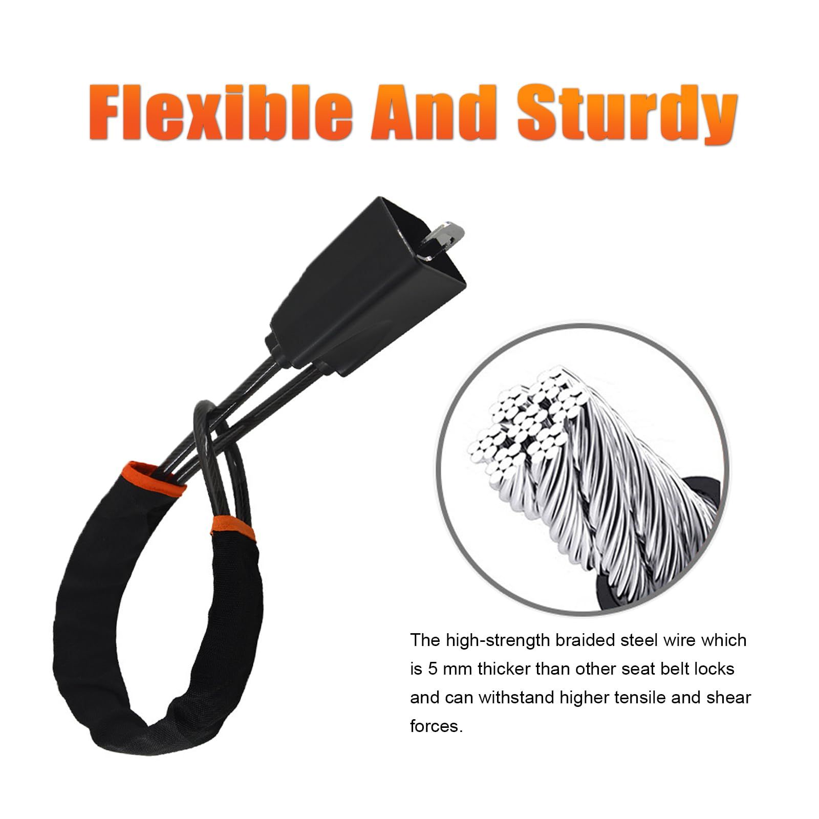 Car Steering Wheel Lock, Seat Belt Lock, Anti-Theft Device, Small and Light-Weight, Multi-Functional, Fit Most Vehicle, SUV, Golf Cart Security (Black) - Image 3