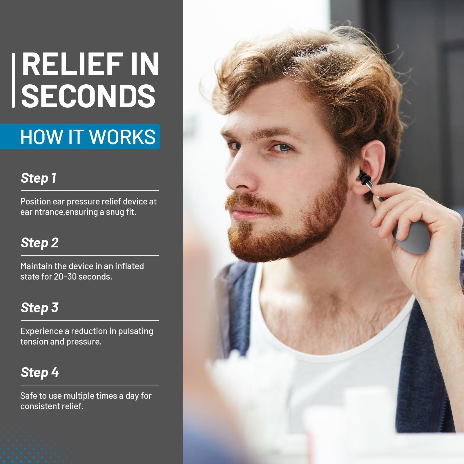 Ear Pressure Relief Device, Instant & Sustained Relief Migraine Ear, Instant Migraine and Headache Alleviation Through Targeted Inner Ear Stimulation (grey) - Image 4