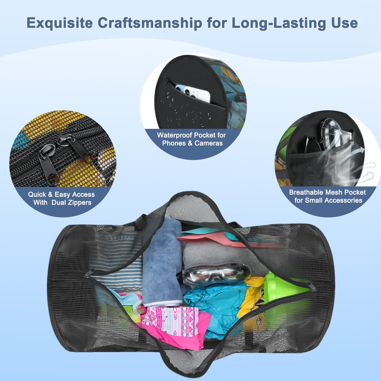 Diving Mesh Duffel Bag Large Capacity, Quick-Dry Ventilation System Mesh Duffel Bag for Scuba Diving, Snorkeling & Spearfishing Ideal Beach Travel Companion - Image 2
