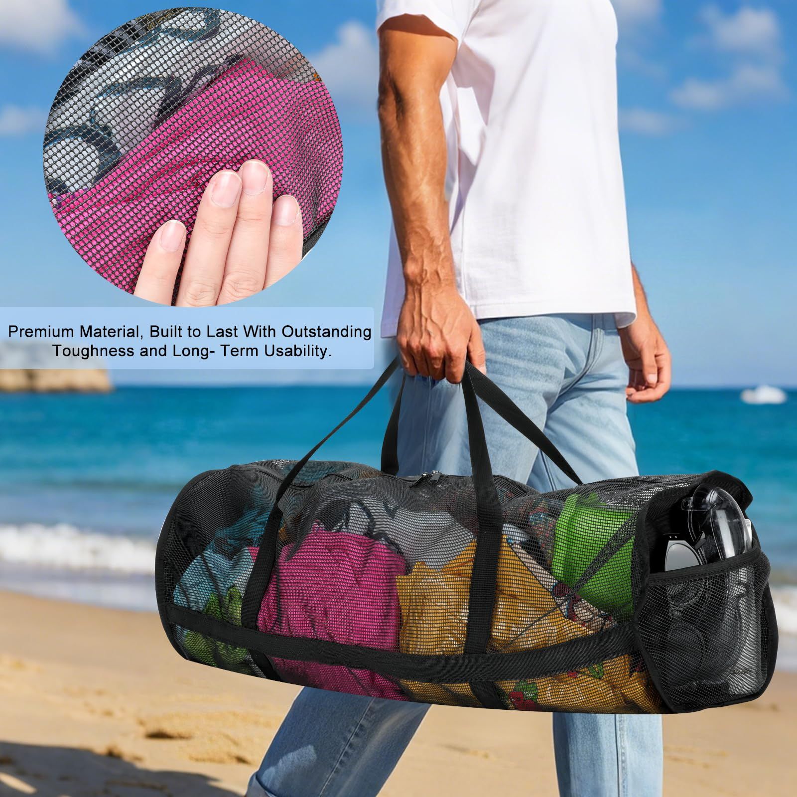 Diving Mesh Duffel Bag Large Capacity, Quick-Dry Ventilation System Mesh Duffel Bag for Scuba Diving, Snorkeling & Spearfishing Ideal Beach Travel Companion - Image 3