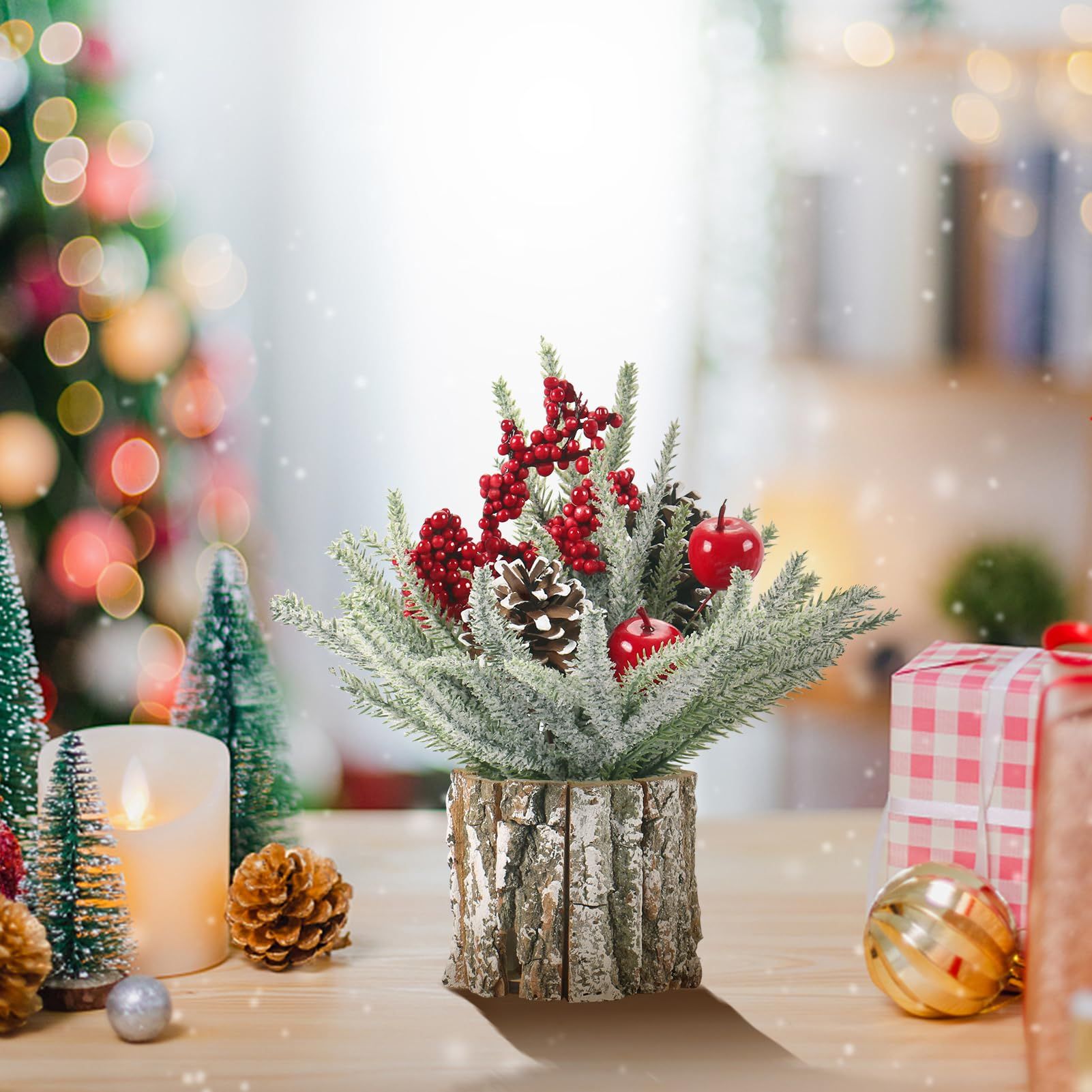 Christmas Decorations Indoor, Christmas Centerpiece Table Decorations, Small Artificial Tabletop/Desk Christmas Tree with Xmas Ornaments Pinecone Berry for Home Farmhouse  Décor (35*10cm) - Image 4