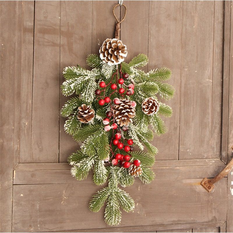Elegant Flocked Teardrop Swags with Pinecones and Berries, Shimmering Holiday Hanging Decor for Indoor Door Wall Mantel,（55*35cm） - Image 2