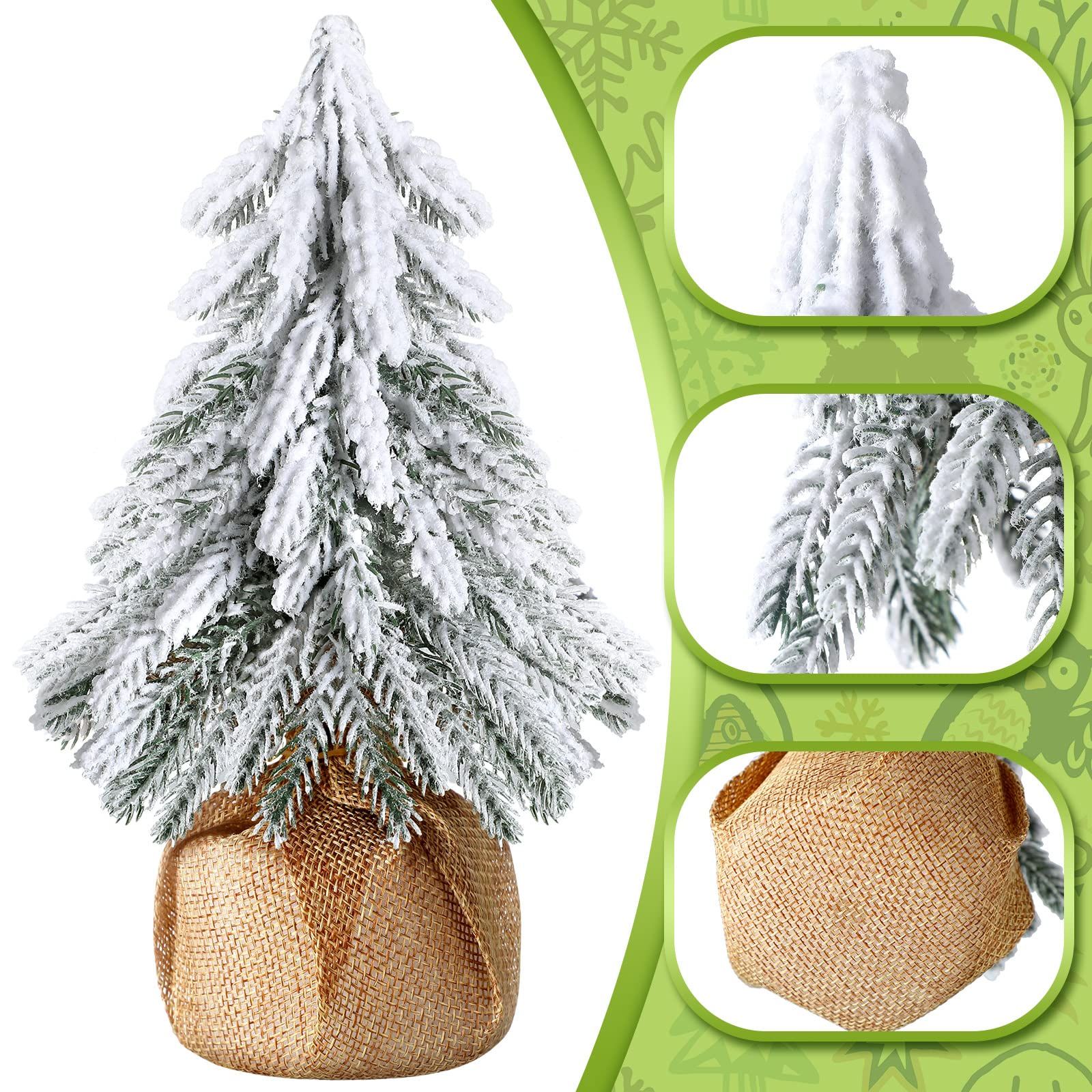 3 Pcs Snow Tabletop Christmas Trees, Snow Flocked Mini Tabletop Pine Trees with Wooden Base,Artificial Desk Christmas Trees for Xmas Holiday Home Party Table Decorations(22cm) - Image 3