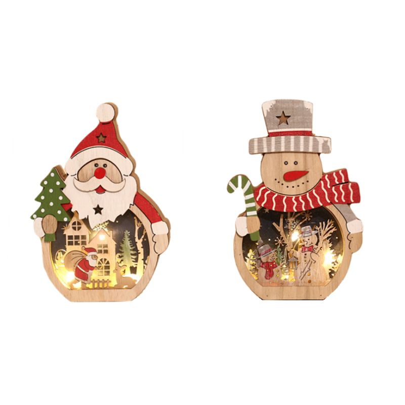 2 Pcs Wooden Christmas Ornaments, Light Wooden Hanging Ornaments Santa Claus Snowman Ornaments for Christmas Tree，16*10.5*3.5cm（The packaging does not include batteries） - Image 1