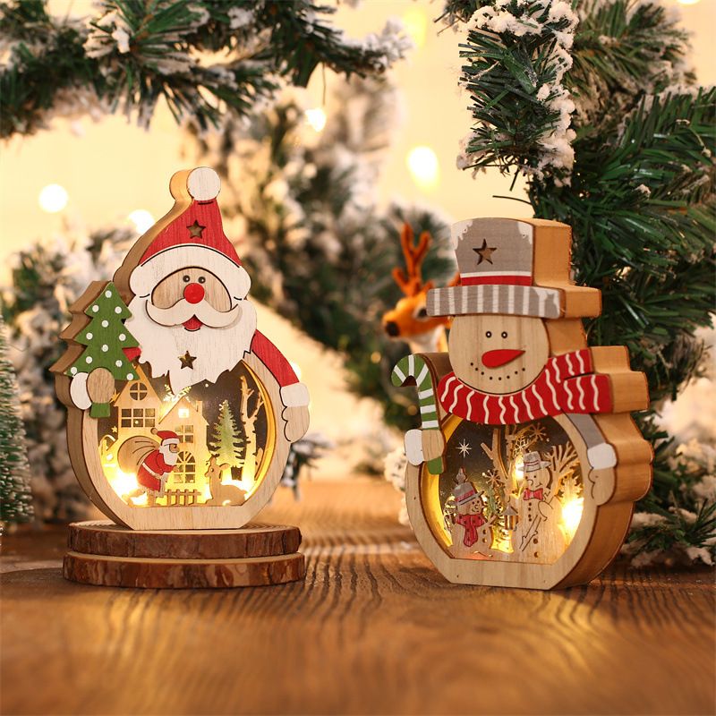 2 Pcs Wooden Christmas Ornaments, Light Wooden Hanging Ornaments Santa Claus Snowman Ornaments for Christmas Tree，16*10.5*3.5cm（The packaging does not include batteries） - Image 2