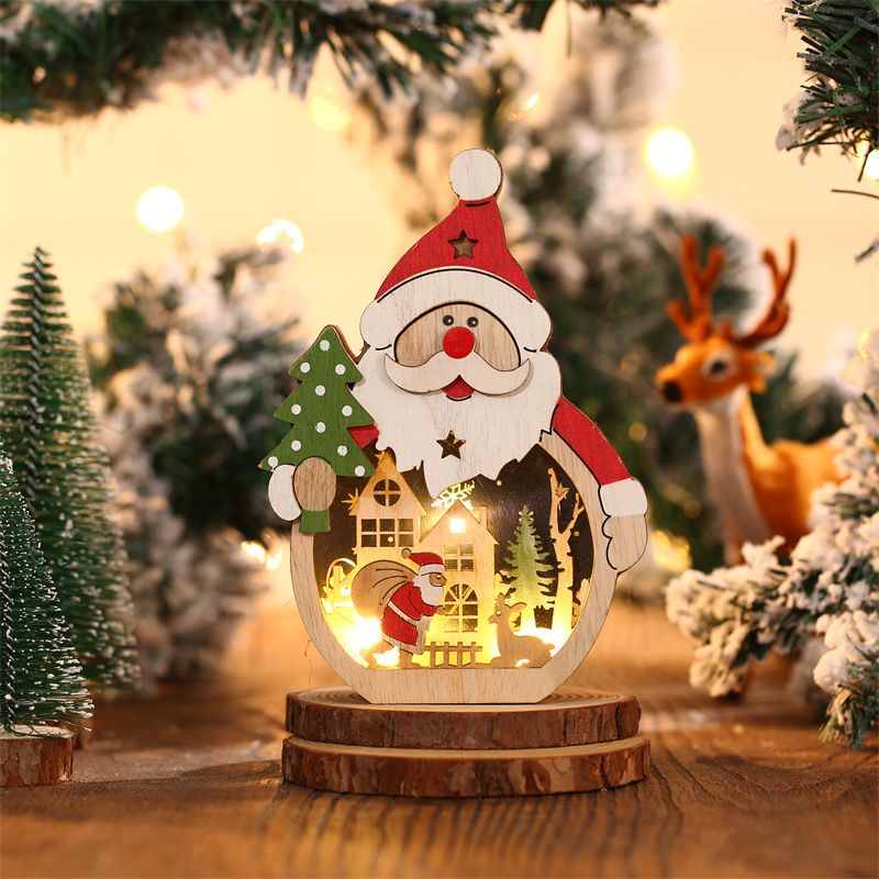 2 Pcs Wooden Christmas Ornaments, Light Wooden Hanging Ornaments Santa Claus Snowman Ornaments for Christmas Tree，16*10.5*3.5cm（The packaging does not include batteries） - Image 3