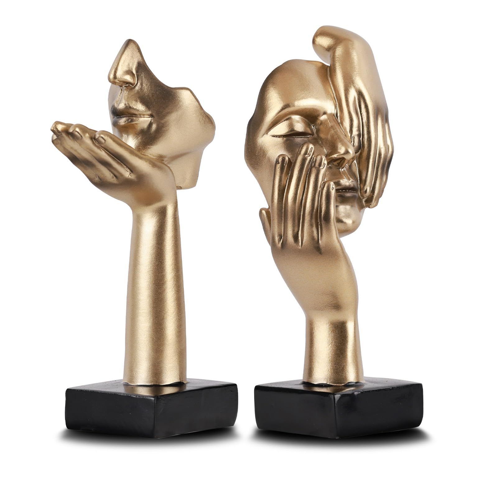 2Pcs Small Statue Set - Black Gold Home Decor Abstract Art Figurines for Shelves, Living Room Coffee Table, Office Desktop (17*6.5cm) - Image 1