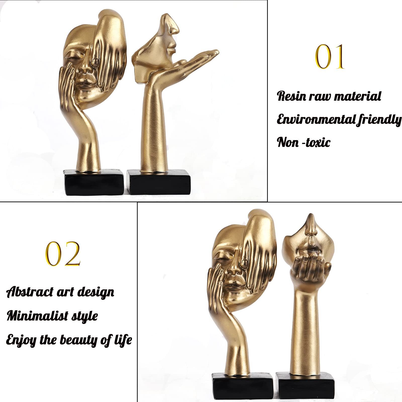 2Pcs Small Statue Set - Black Gold Home Decor Abstract Art Figurines for Shelves, Living Room Coffee Table, Office Desktop (17*6.5cm) - Image 3