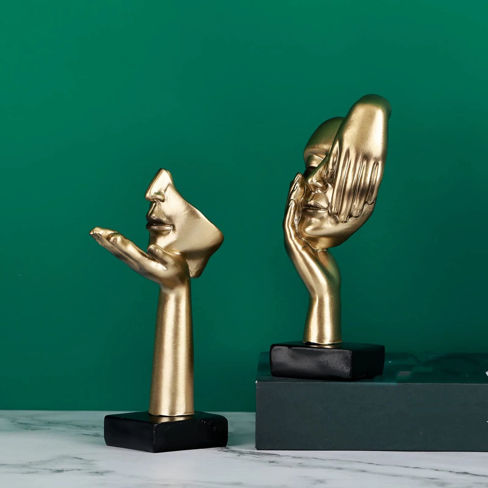 2Pcs Small Statue Set - Black Gold Home Decor Abstract Art Figurines for Shelves, Living Room Coffee Table, Office Desktop (17*6.5cm) - Image 4