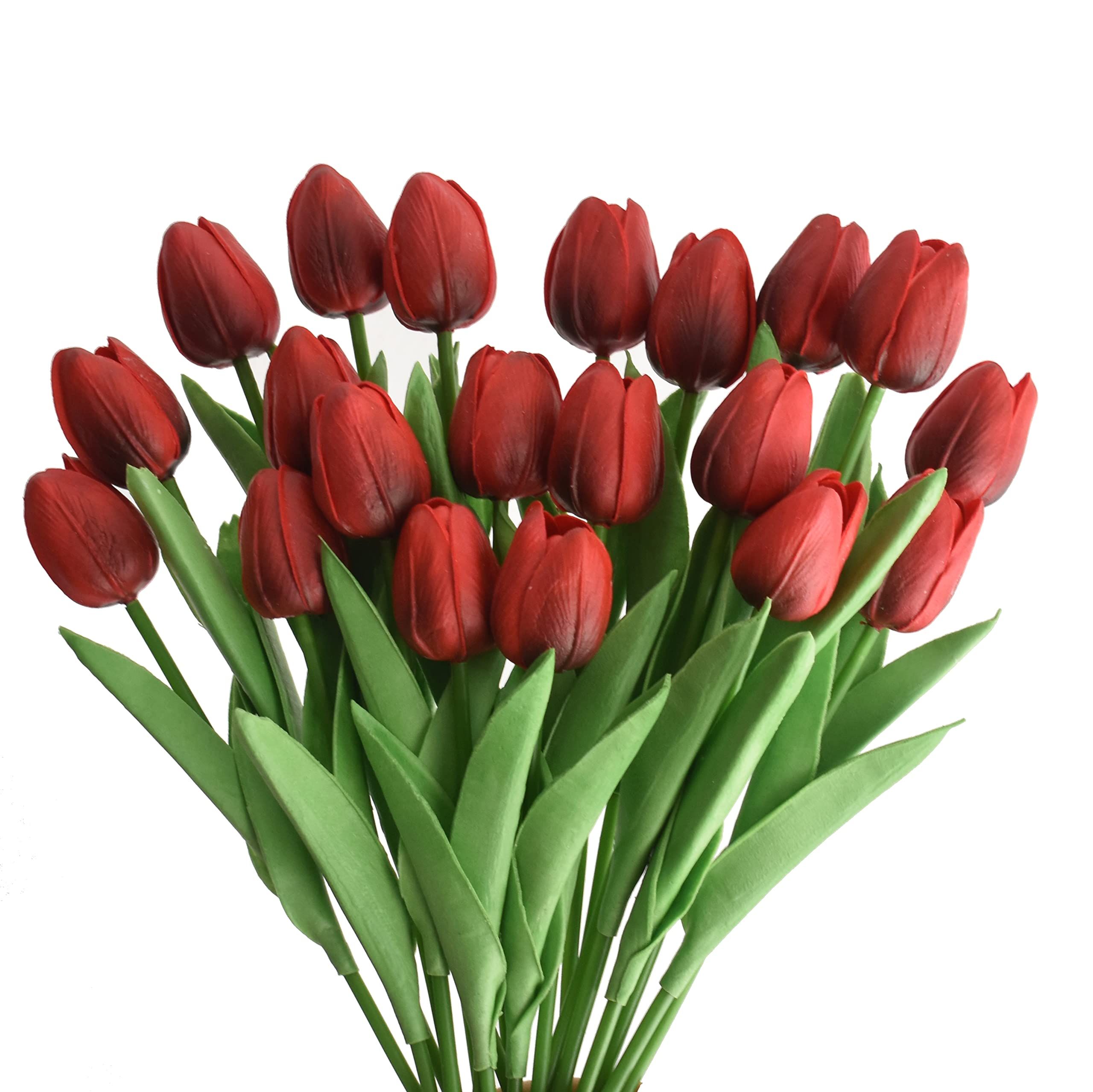 20pcs Artificial Tulips Flowers Fake Faux  Tulip Bouquet Real Touch Flower Arrangement for Home Room Office Party Wedding Decoration Excellent Gift Idea for Mothers Day(red) - Image 1