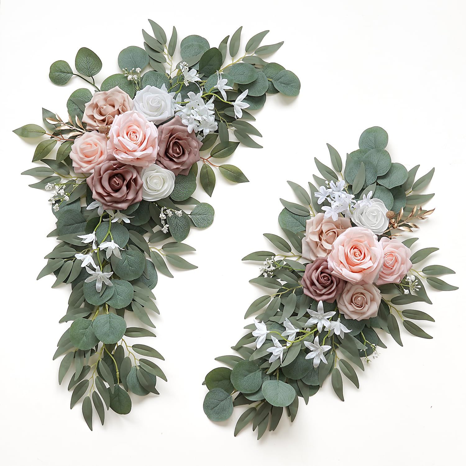 Artificial Dusty Rose Flowers Set of 2 for Wedding Welcome Signs Floral Decorations, Wedding Arch Flowers for Wedding Ceremony（60*30cm,40*20cm) - Image 1