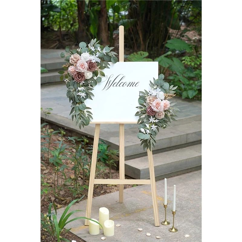 Artificial Dusty Rose Flowers Set of 2 for Wedding Welcome Signs Floral Decorations, Wedding Arch Flowers for Wedding Ceremony（60*30cm,40*20cm) - Image 5