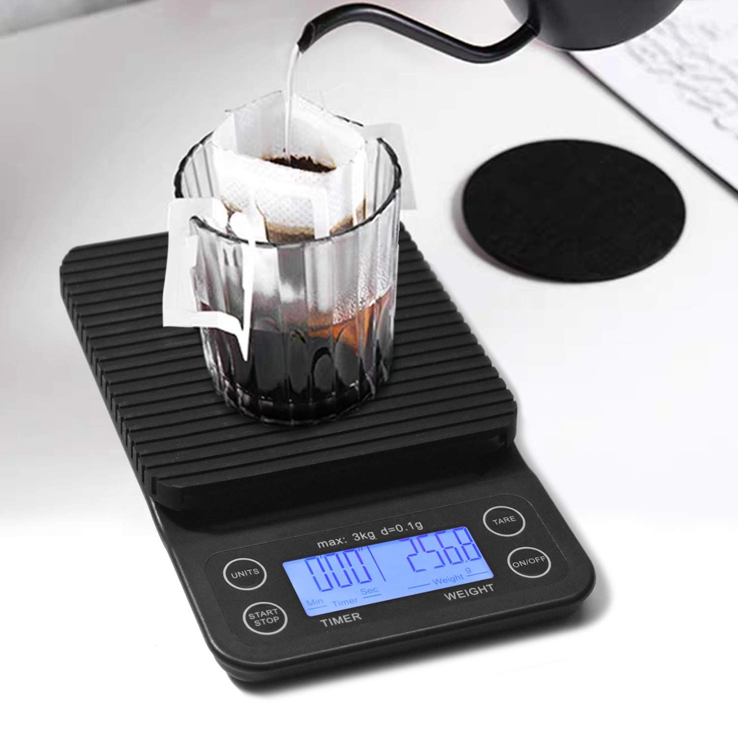 3KG electronic scaleCoffee Scale with Timer Small, Espresso Scale with Timer Small, Espresso Coffee Scale with Timer for Pour Over Coffee black - Image 3