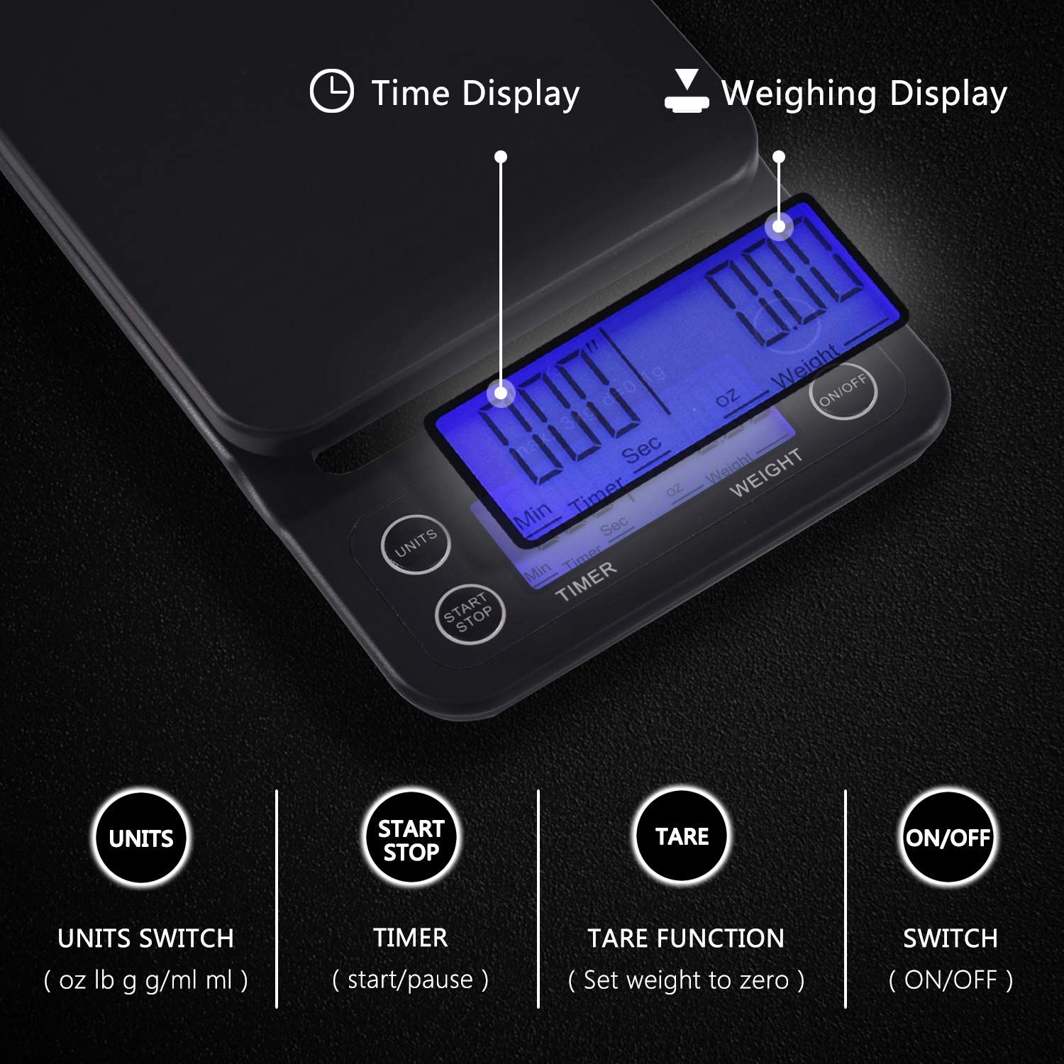 3KG electronic scaleCoffee Scale with Timer Small, Espresso Scale with Timer Small, Espresso Coffee Scale with Timer for Pour Over Coffee black - Image 4