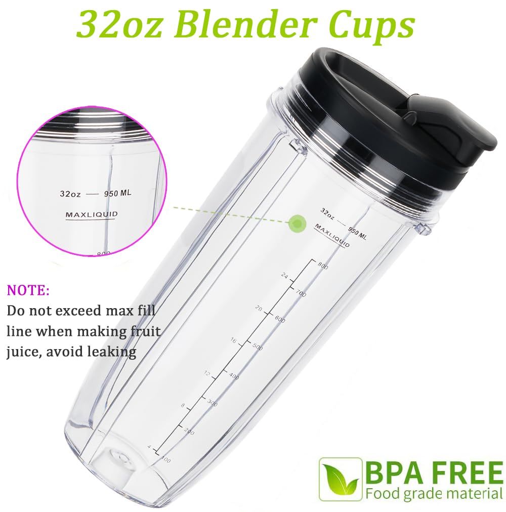 Replacement 32oz Blender Cup with Sip & Seal Lid For BL450 BL454 Bl455 BL456 BL480 BL481 BL482 BL490 BL640 BL642 BL682 SS101 SS401 SS351  Auto Series Blenders, 2-Pack … - Image 2