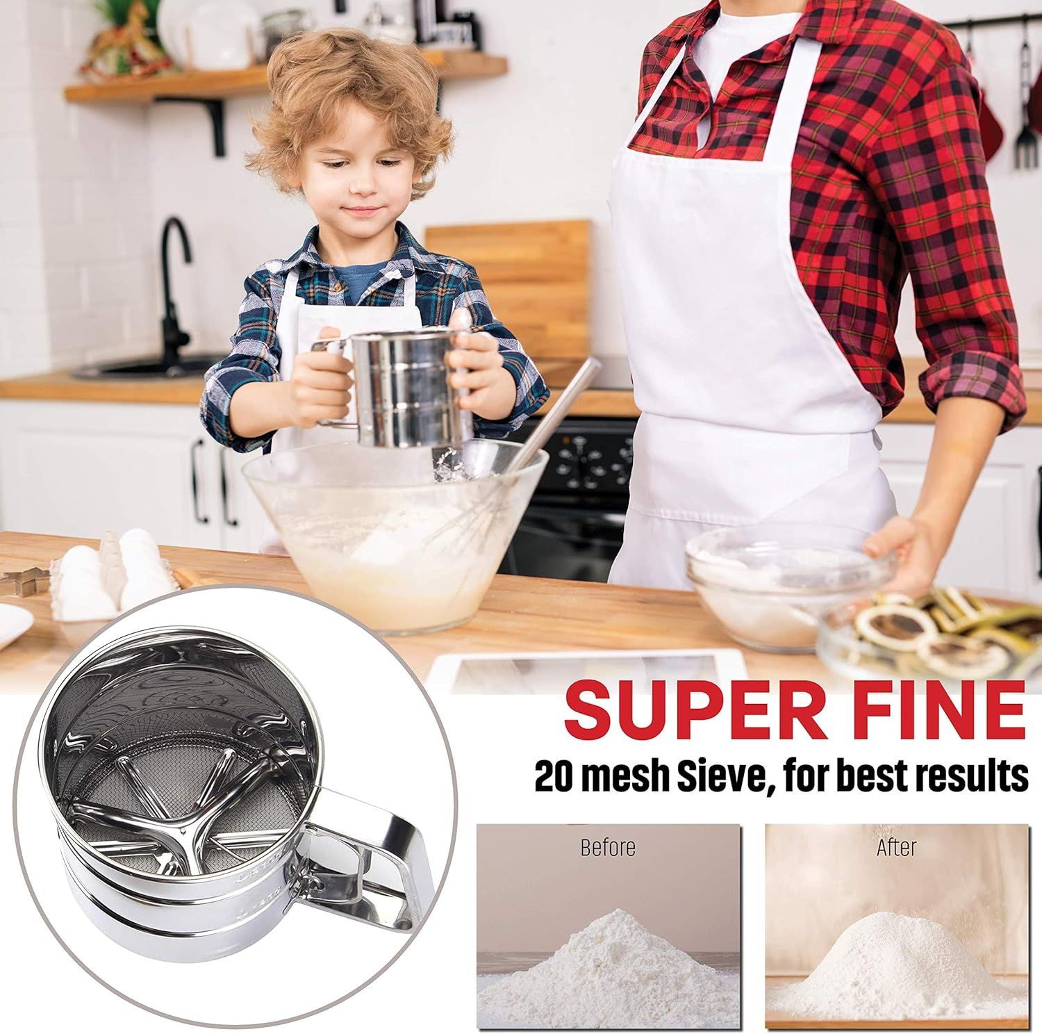 2.5 Cup Flour Sifter, Semi Automatic Small Baking Sieve, Stainless Steel, Fine Mesh Sieve Flour Duster - Image 3