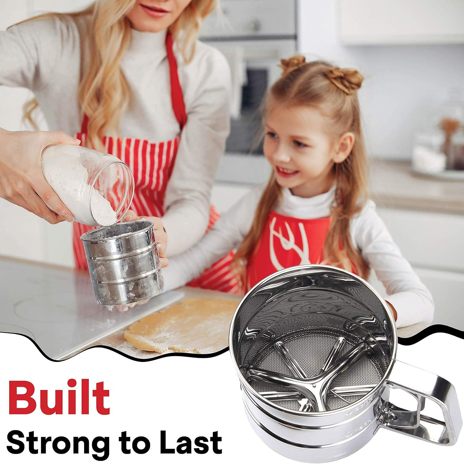 2.5 Cup Flour Sifter, Semi Automatic Small Baking Sieve, Stainless Steel, Fine Mesh Sieve Flour Duster - Image 5