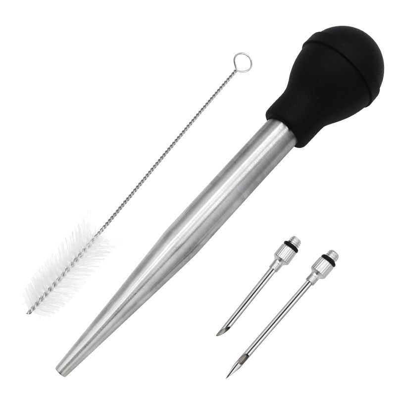 Stainless Steel Food Grade Turkey Baster for Cooking, Baking, Injecting Marinade With cleaning brush（Black） - Image 1