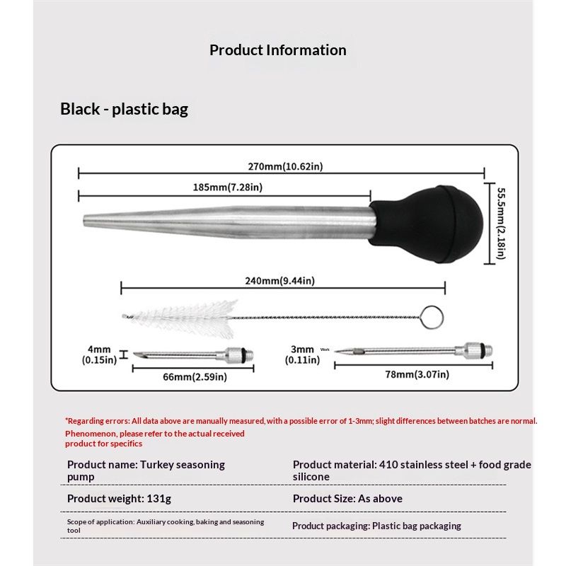 Stainless Steel Food Grade Turkey Baster for Cooking, Baking, Injecting Marinade With cleaning brush（Black） - Image 5