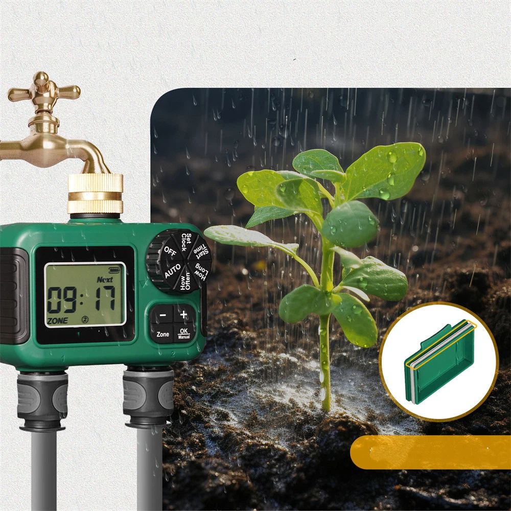 2 Outlet Sprinkler Timer, Water Timer, Programmable Garden Hose Timer with Rain Delay, Manual& Automatic Watering System（11.6*11.7*6.8cm) - Image 2