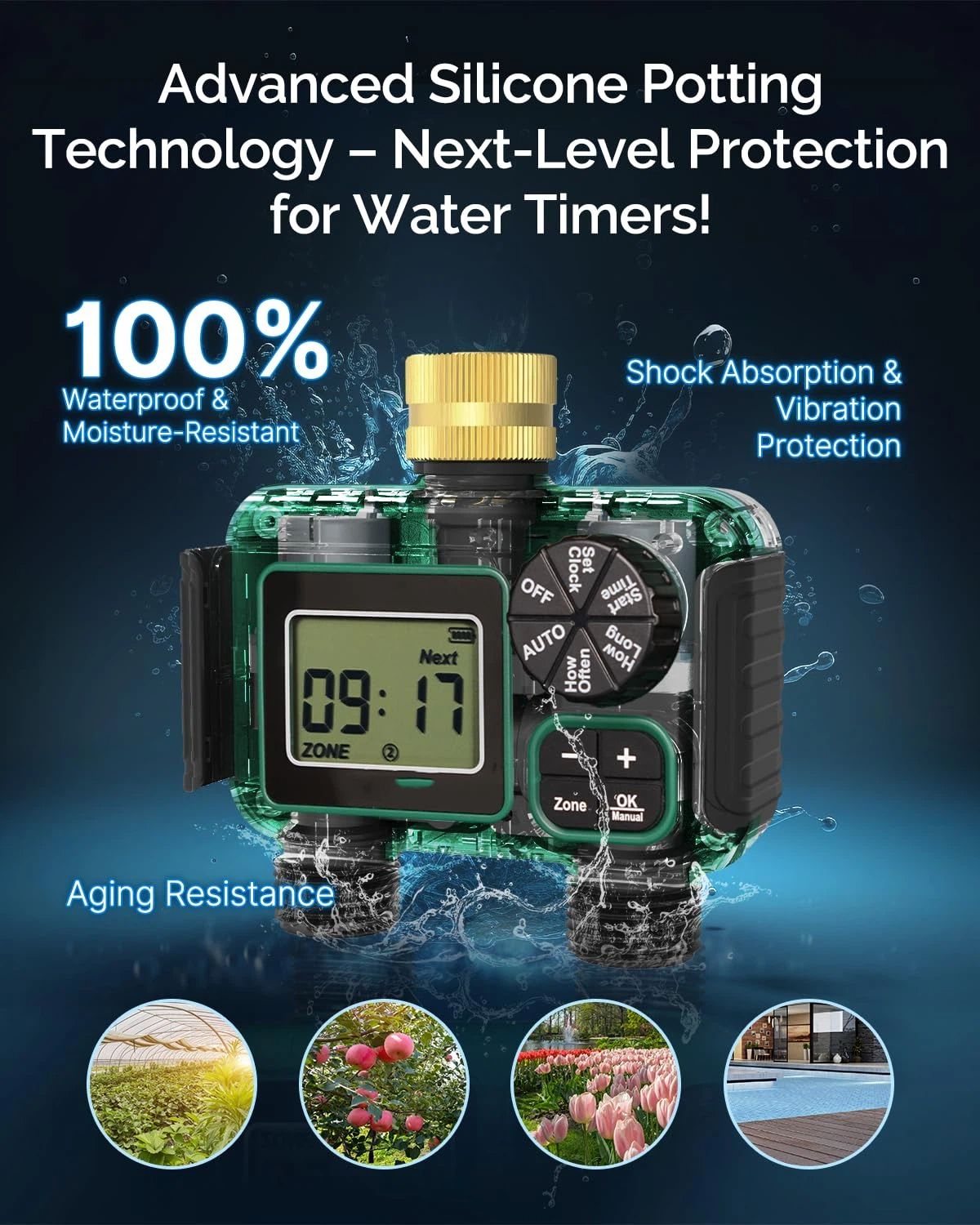 2 Outlet Sprinkler Timer, Water Timer, Programmable Garden Hose Timer with Rain Delay, Manual& Automatic Watering System（11.6*11.7*6.8cm) - Image 5