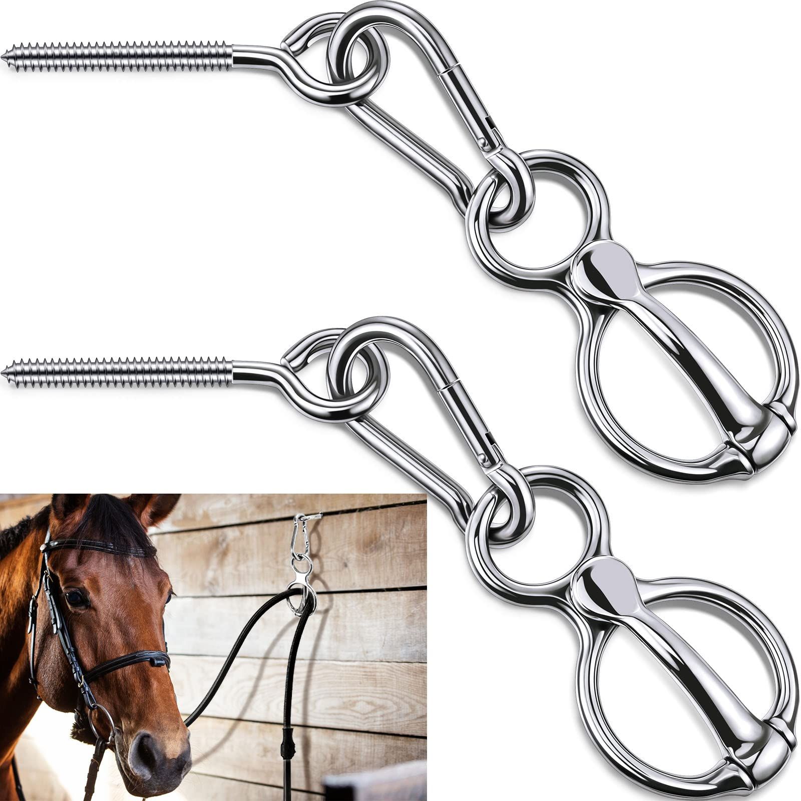 2 Sets Horse Tie Ring, Horse Tack and Supplies Horse Training Equipment Safe Horse Accessories with Eye Bolt, Tie Rings (Silver) - Image 1