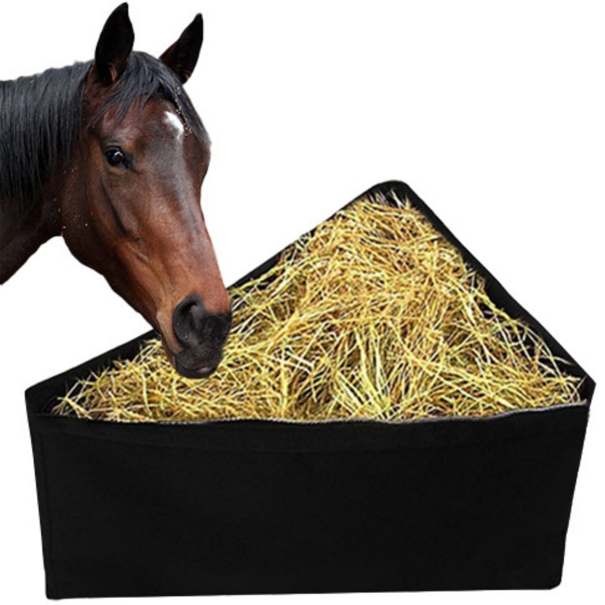 Horses Corner Feeder Deep Corner Hay Bag Goats Large Capacity Hay Feed Bags with Mesh Bottom and Snaps for Horse Trailer Stall,Black - Image 1