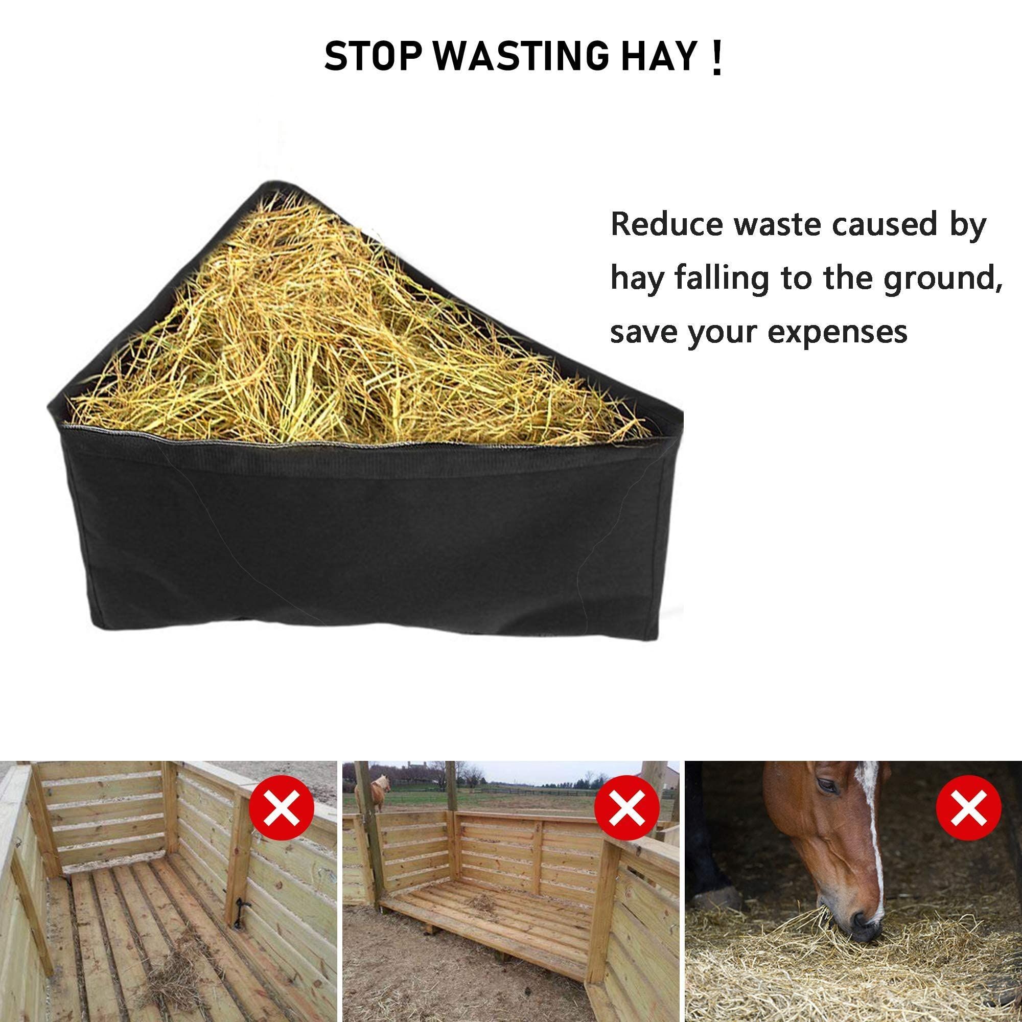 Horses Corner Feeder Deep Corner Hay Bag Goats Large Capacity Hay Feed Bags with Mesh Bottom and Snaps for Horse Trailer Stall,Black - Image 4