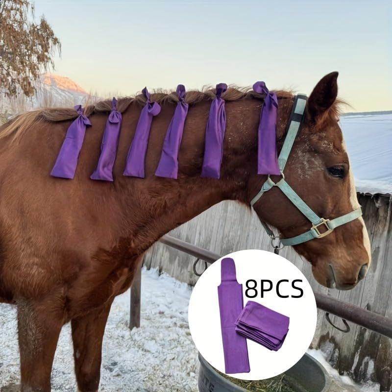 Protect Horse's Mane from Wind, Sun & Mud - Prevents Tangles, Rubbing Out and Breakage - Made with Nylon - Easy to Use and Washable - Set of 8  Purple; - Image 2