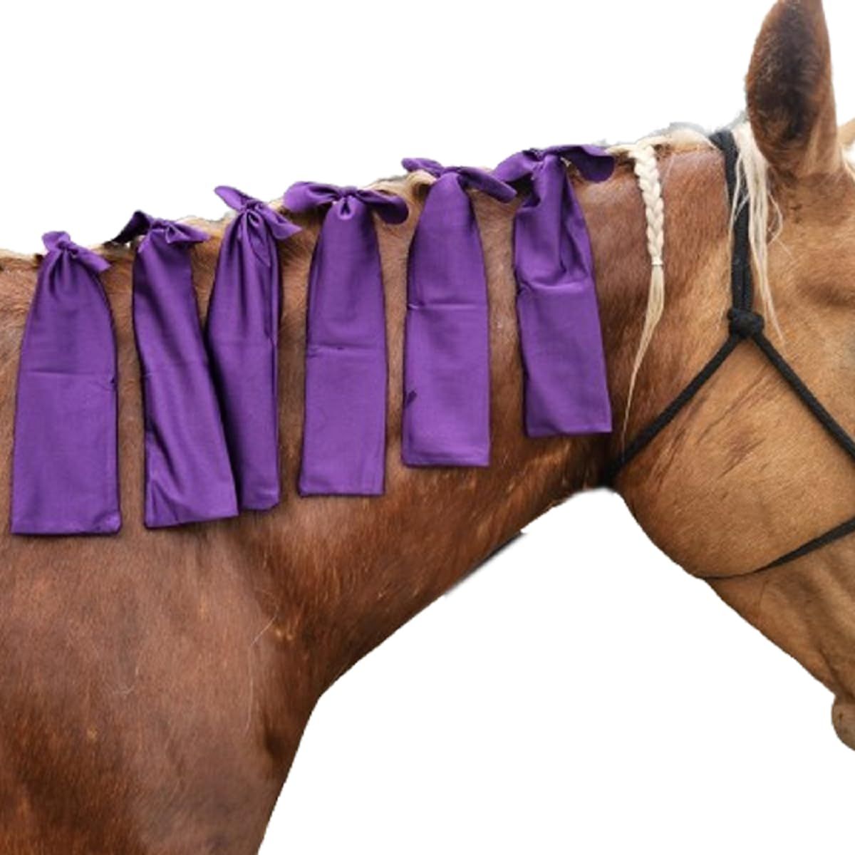Protect Horse's Mane from Wind, Sun & Mud - Prevents Tangles, Rubbing Out and Breakage - Made with Nylon - Easy to Use and Washable - Set of 8  Purple; - Image 3