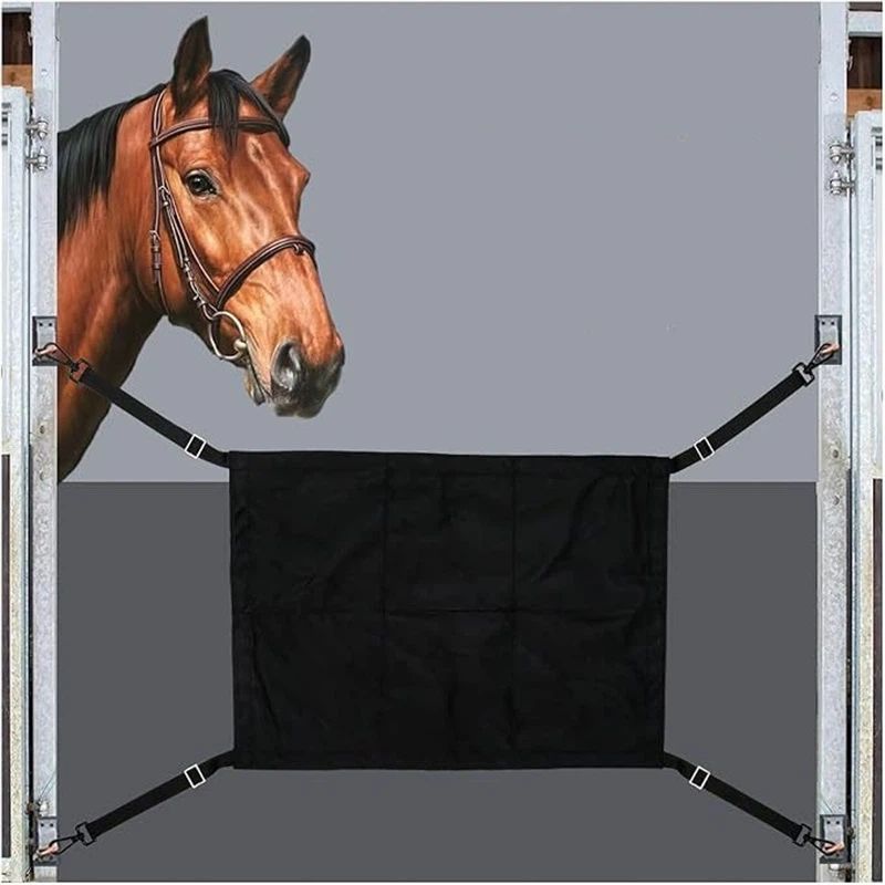 HardwareBreathable Mesh Protector, Portable Aisle Fence | Wind Shield Oxford Cloth Construction, Weather Durable Safety Strap System Equine Training Stable Gate (Black) - Image 1
