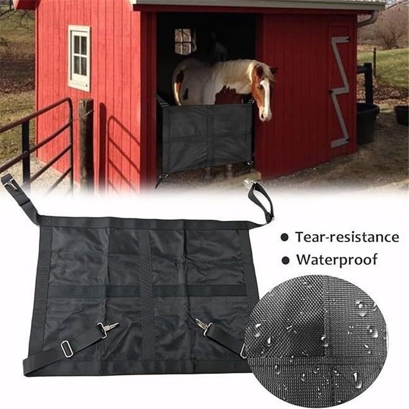 HardwareBreathable Mesh Protector, Portable Aisle Fence | Wind Shield Oxford Cloth Construction, Weather Durable Safety Strap System Equine Training Stable Gate (Black) - Image 3