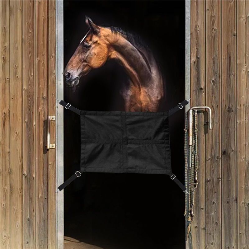 HardwareBreathable Mesh Protector, Portable Aisle Fence | Wind Shield Oxford Cloth Construction, Weather Durable Safety Strap System Equine Training Stable Gate (Black) - Image 4